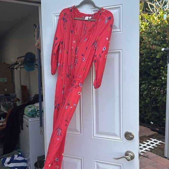 Gap Button Down Maxi Dress - Red Floral Dress - Ruffle Sleeves - Size XS - NWOT - Picture 2 of 5
